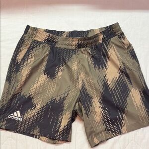 Adidas Primeblue Black Olive Tan Camo Athletic Shorts | Men's Large Athletic Fit